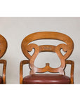 Swivel Bar Stools with Carved Backs and Faux Leather Seats – Set of Three