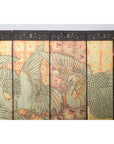 Mid-Century Coromandel Screen with Gold Cranes and Lacquered Floral Back
