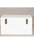 White Lacquered Trunk with Brass Hardware, Vintage Storage Chest