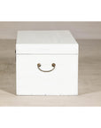 White Lacquered Trunk with Brass Hardware, Vintage Storage Chest