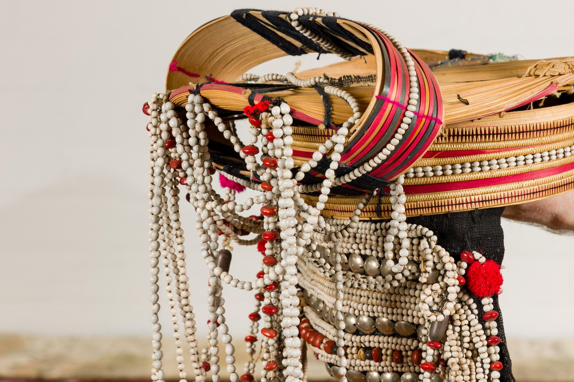 Ulo Tribal Akha Woman&#39;s Headdress with Framework of Bamboo and Beads