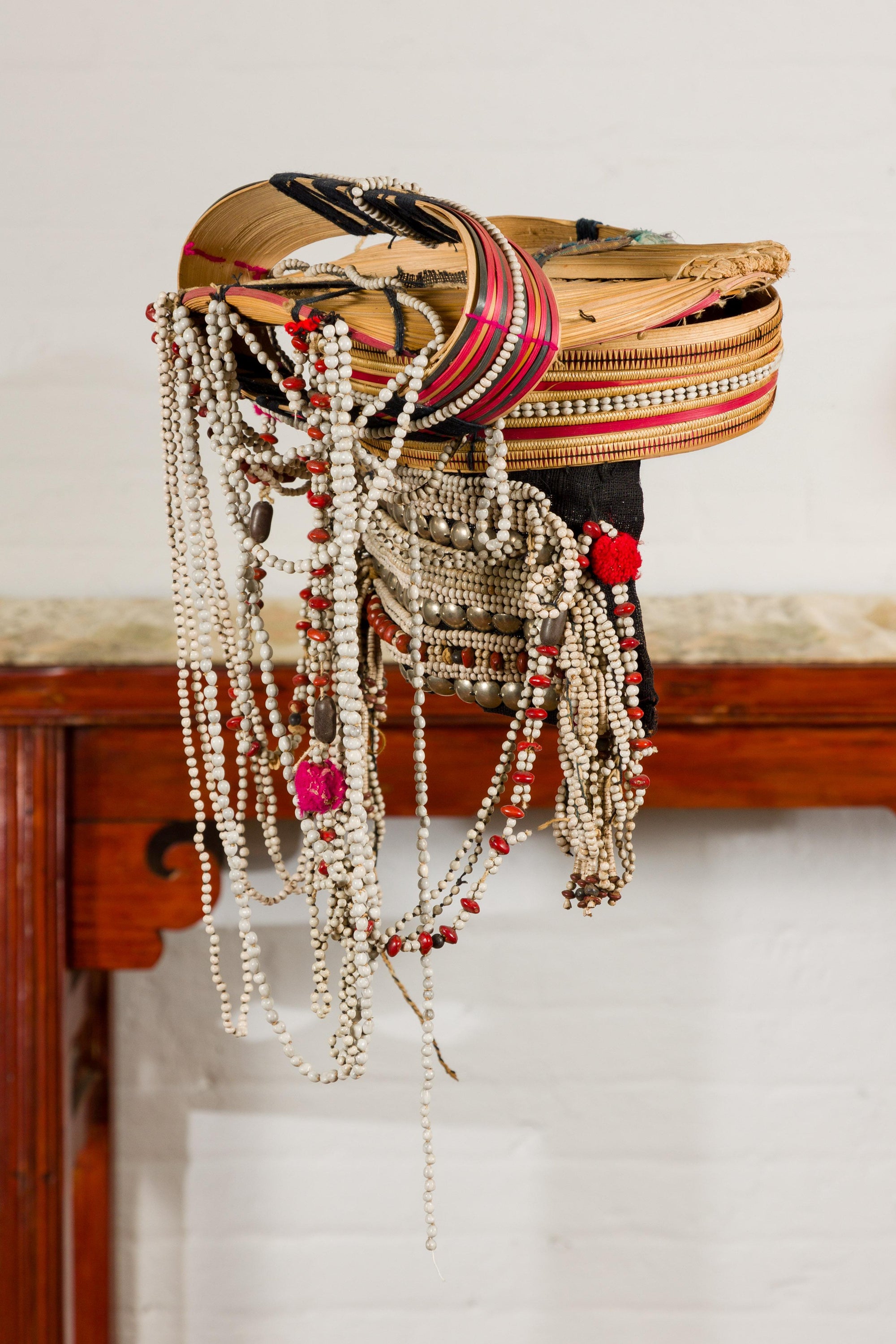 Ulo Tribal Akha Woman&#39;s Headdress with Framework of Bamboo and Beads
