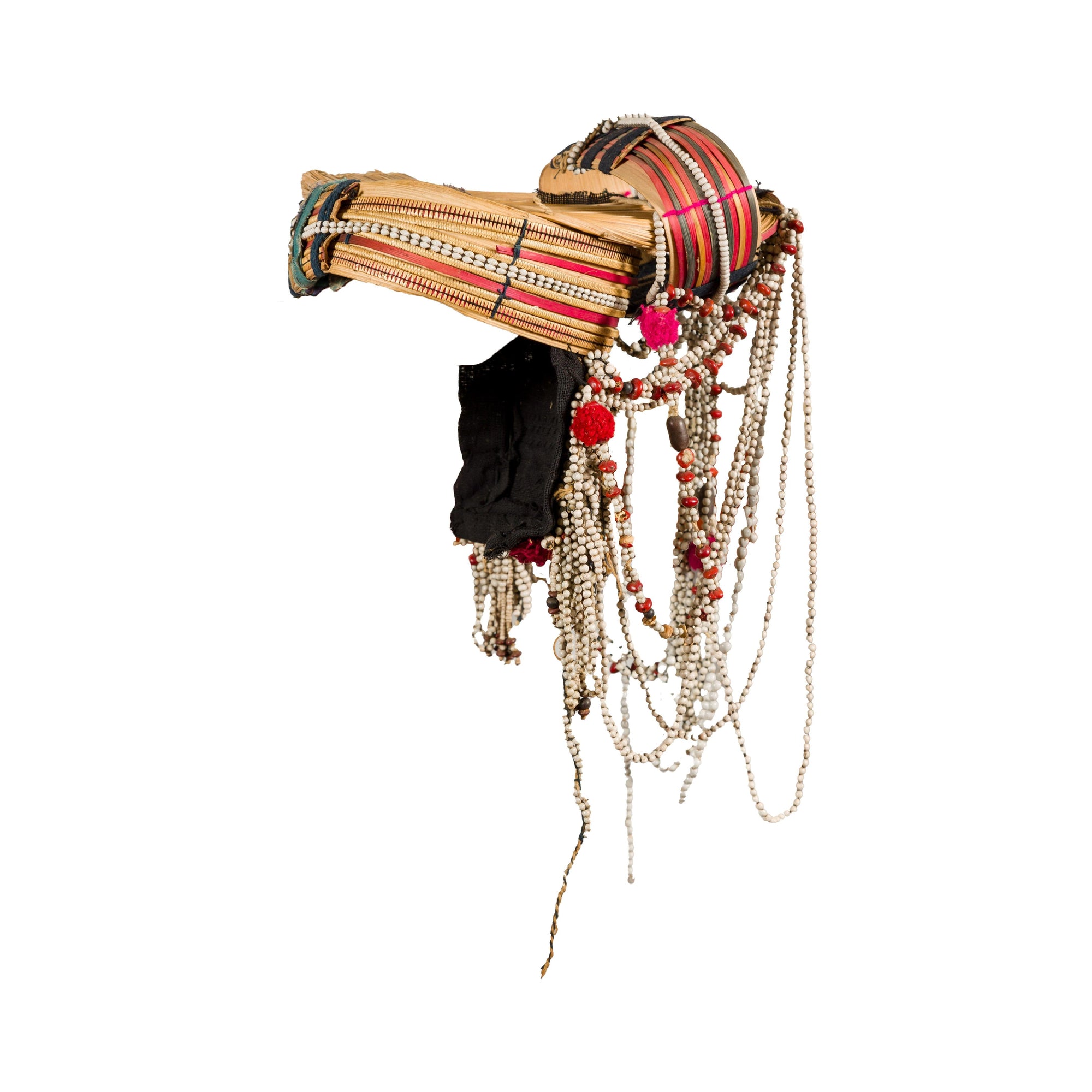 Ulo Tribal Akha Woman&#39;s Headdress with Framework of Bamboo and Beads