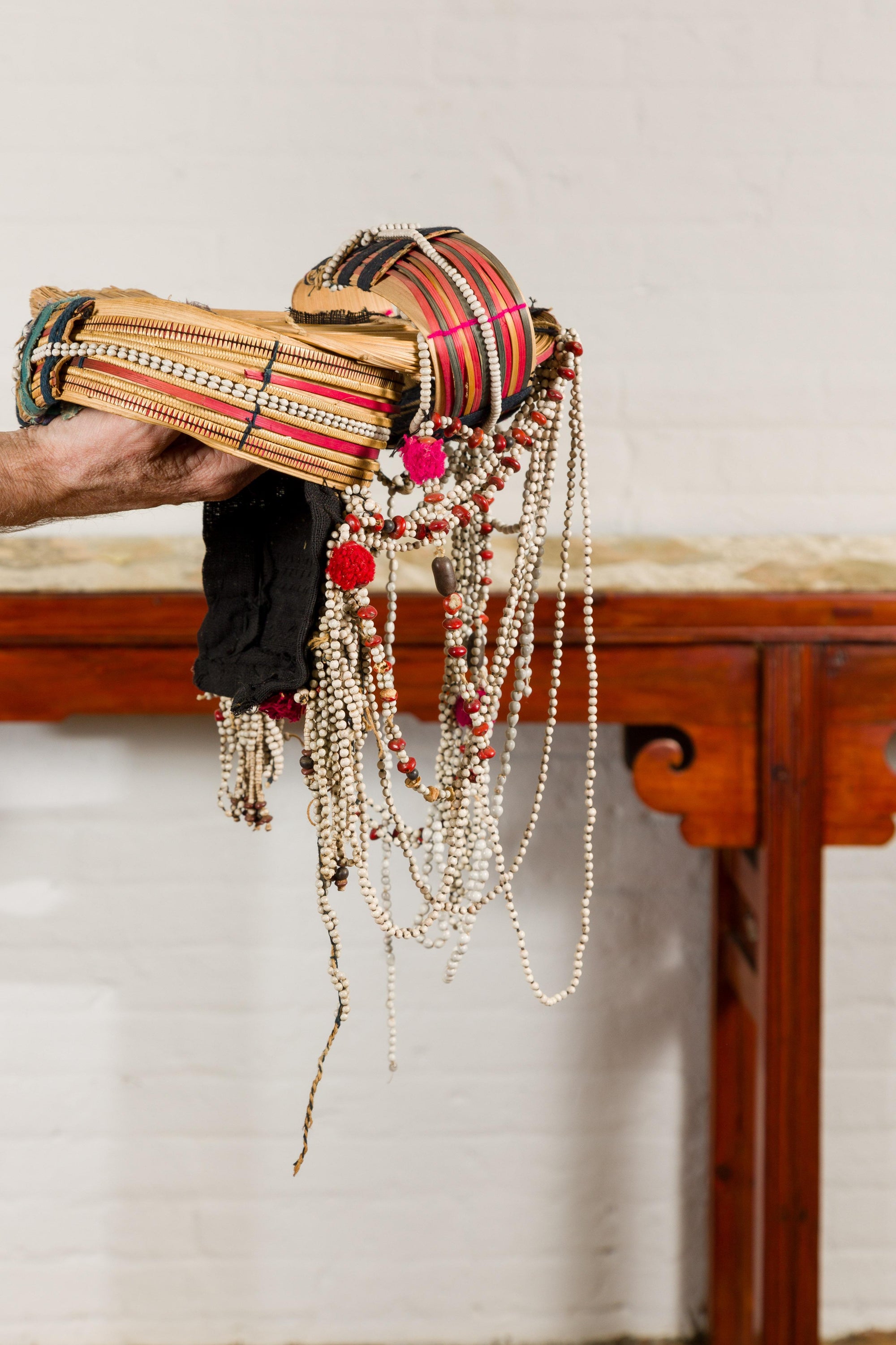 Ulo Tribal Akha Woman&#39;s Headdress with Framework of Bamboo and Beads