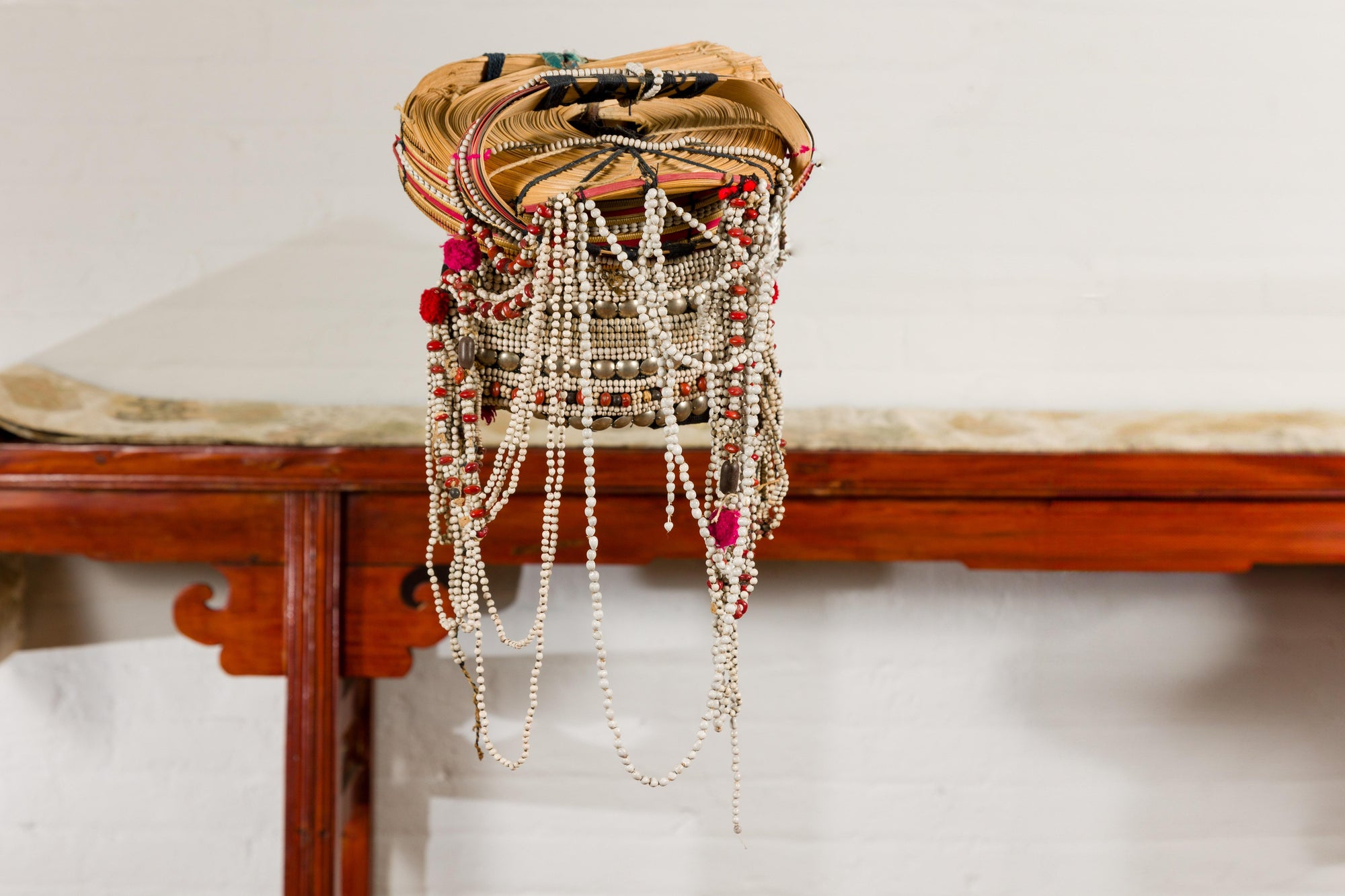 Ulo Tribal Akha Woman&#39;s Headdress with Framework of Bamboo and Beads