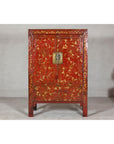 Antique Qing Dynasty Red Lacquer Cabinet with Gilt Decoration, 19th Century