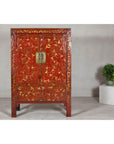 Antique Qing Dynasty Red Lacquer Cabinet with Gilt Decoration, 19th Century