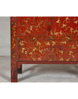 Antique Qing Dynasty Red Lacquer Cabinet with Gilt Decoration, 19th Century
