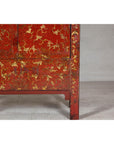 Antique Qing Dynasty Red Lacquer Cabinet with Gilt Decoration, 19th Century