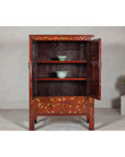 Antique Qing Dynasty Red Lacquer Cabinet with Gilt Decoration, 19th Century