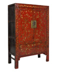 Antique Qing Dynasty Red Lacquer Cabinet with Gilt Decoration, 19th Century