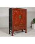 Antique Qing Dynasty Red Lacquer Cabinet with Gilt Decoration, 19th Century