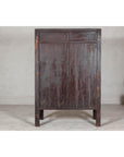 Antique Qing Dynasty Red Lacquer Cabinet with Gilt Decoration, 19th Century