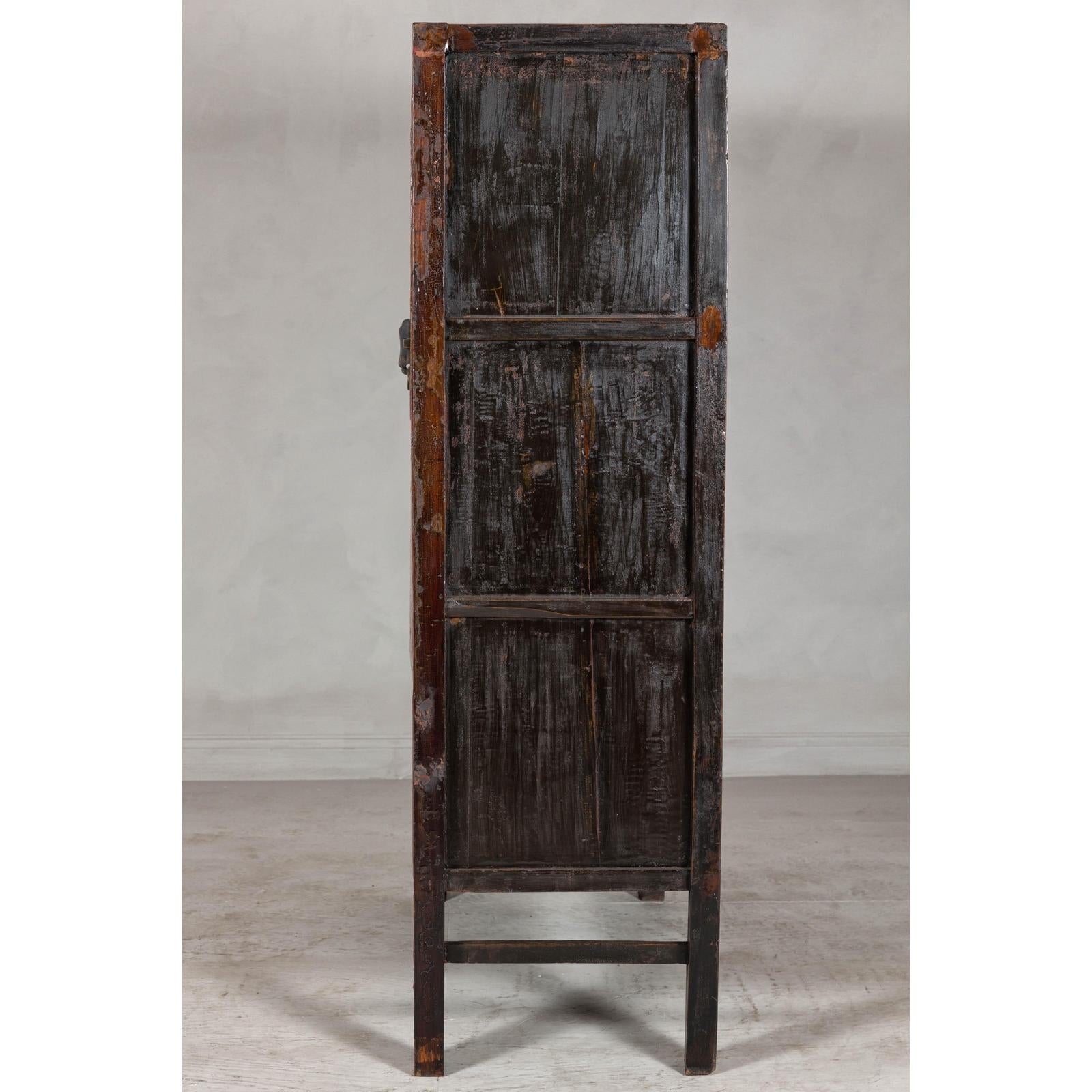 Antique Qing Dynasty Red Lacquer Cabinet with Gilt Decoration, 19th Century