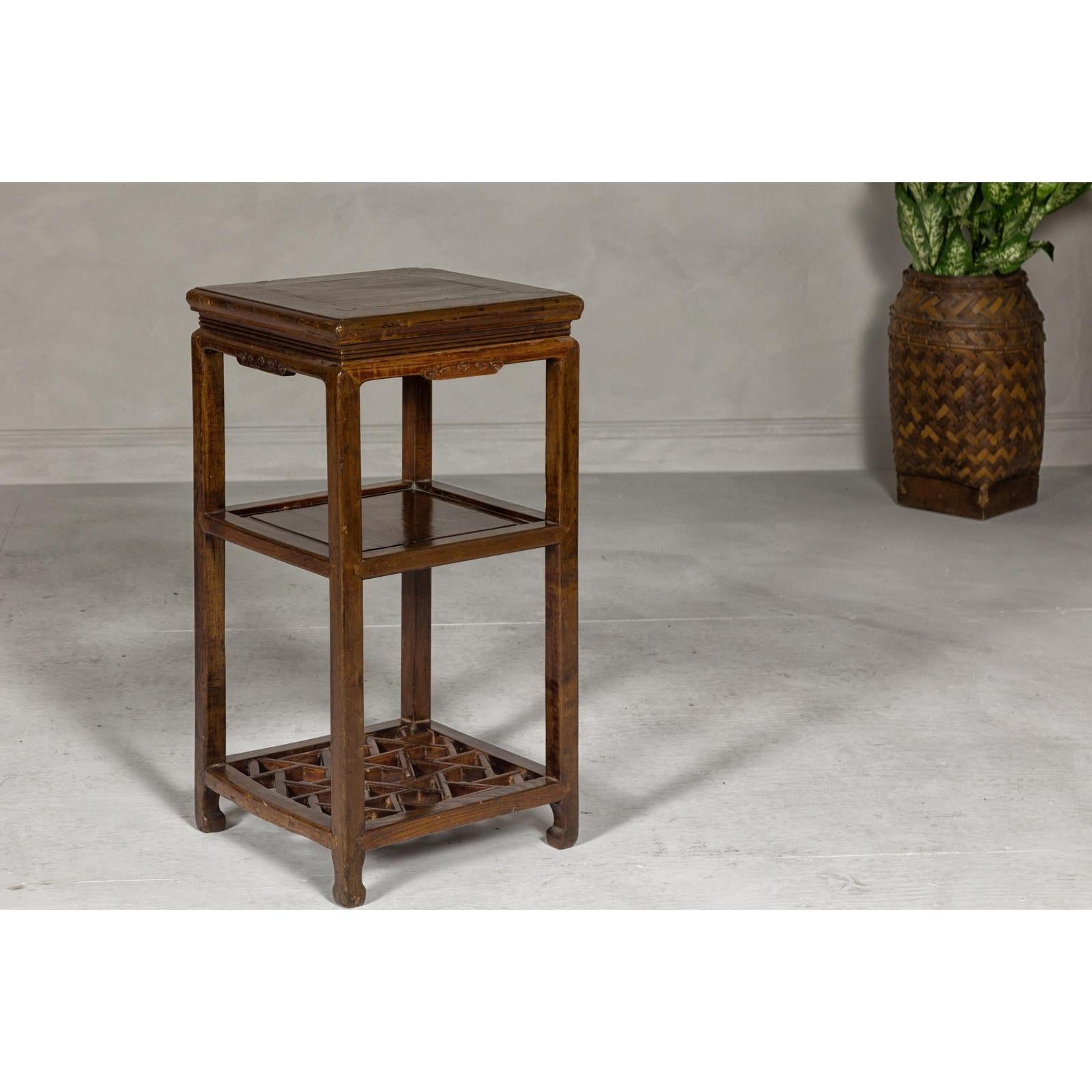 Three-Tiered Accent Table with Horse Hoof Feet