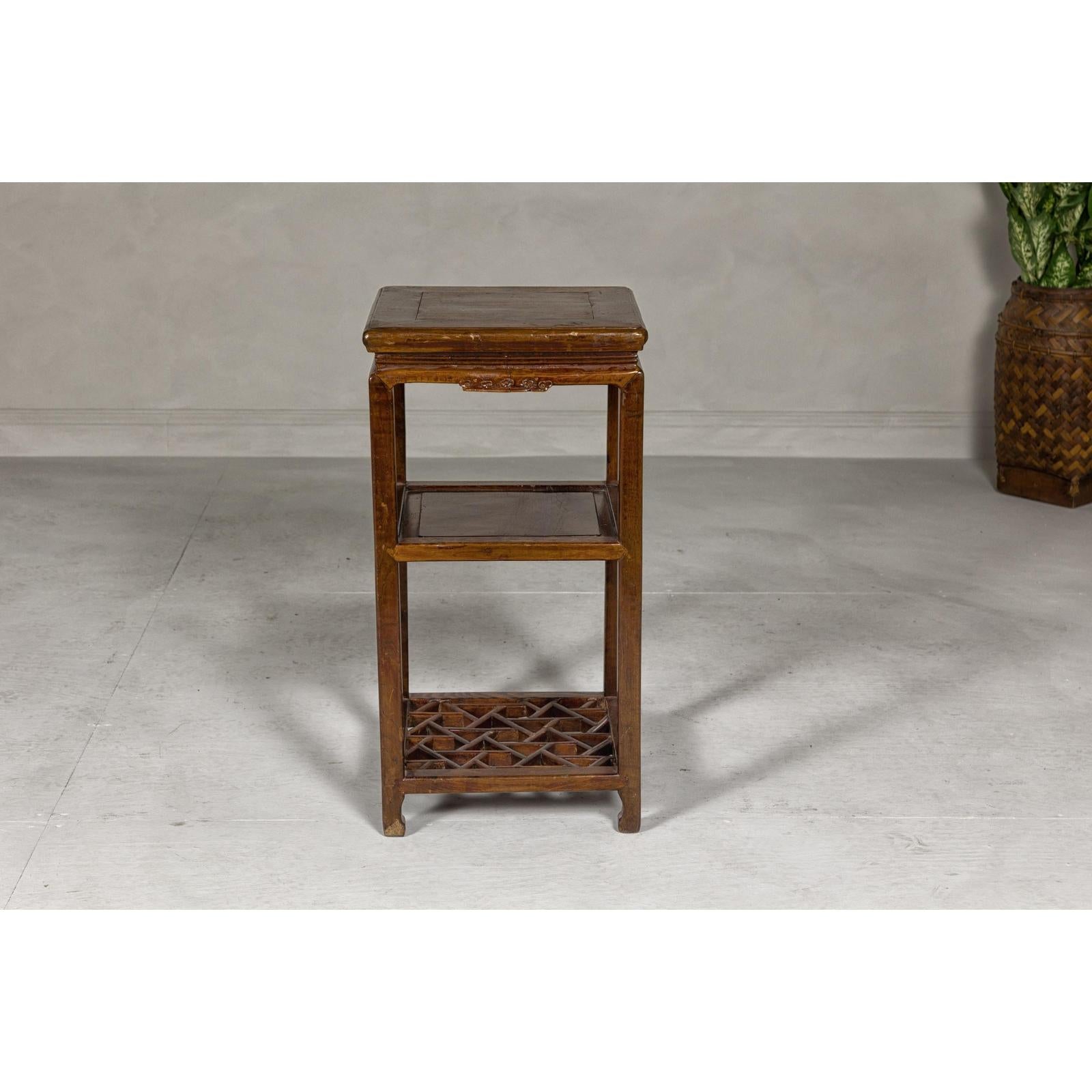 Three-Tiered Accent Table with Horse Hoof Feet