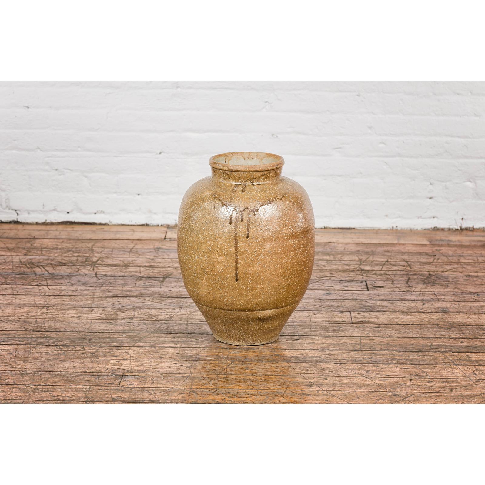 Taishō Period Sand Glaze Vase with Dripping Finish, circa 1900
