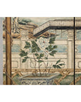 Hand-Painted Four-Panel Screen with Garden Pavilion and Peony Motifs