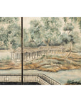 Hand-Painted Four-Panel Screen with Garden Pavilion and Peony Motifs