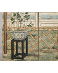 Hand-Painted Four-Panel Screen with Garden Pavilion and Peony Motifs