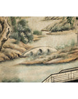Hand-Painted Four-Panel Screen with Garden Pavilion and Peony Motifs