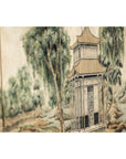 Hand-Painted Four-Panel Screen with Garden Pavilion and Peony Motifs
