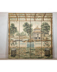 Hand-Painted Four-Panel Screen with Garden Pavilion and Peony Motifs