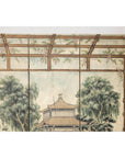 Hand-Painted Four-Panel Screen with Garden Pavilion and Peony Motifs