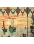Vintage Venetian Scene Four-Panel Folding Screen with Nautical Motifs