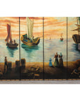 Vintage Venetian Scene Four-Panel Folding Screen with Nautical Motifs