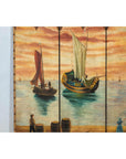 Vintage Venetian Scene Four-Panel Folding Screen with Nautical Motifs