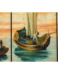 Vintage Venetian Scene Four-Panel Folding Screen with Nautical Motifs