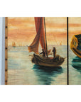 Vintage Venetian Scene Four-Panel Folding Screen with Nautical Motifs