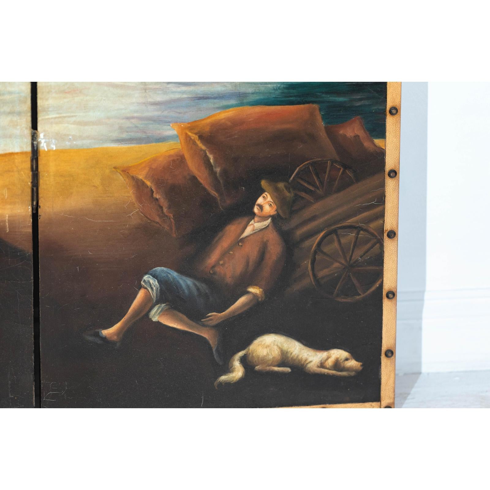 Vintage Venetian Scene Four-Panel Folding Screen with Nautical Motifs
