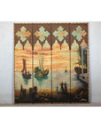 Vintage Venetian Scene Four-Panel Folding Screen with Nautical Motifs
