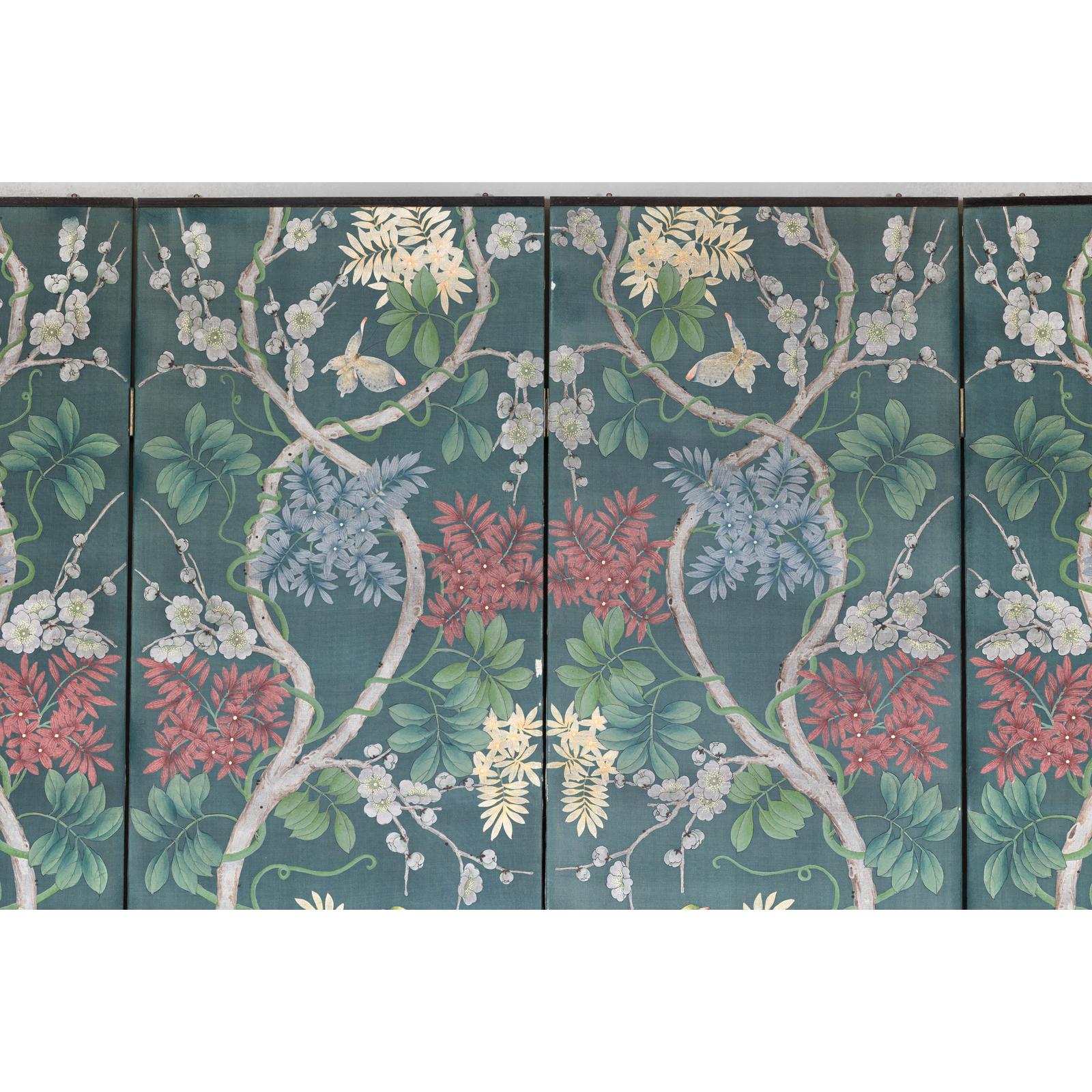 Botanical Hand-Painted Room Divider with Vibrant Flowers and Vines, Vintage-7. Asian &amp; Chinese Furniture, Art, Antiques, Vintage Home Décor for sale at FEA Home