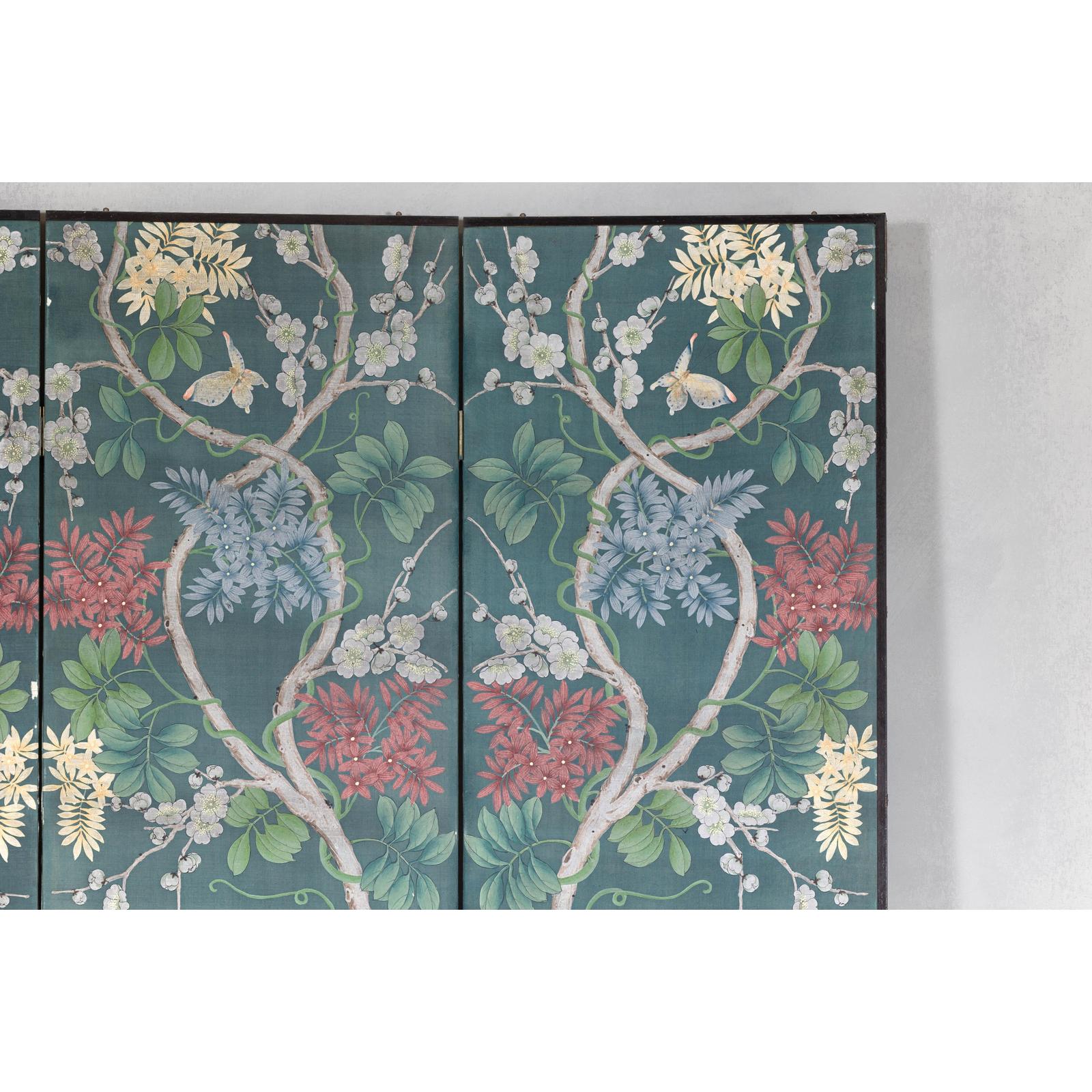 Botanical Hand-Painted Room Divider with Vibrant Flowers and Vines, Vintage-8. Asian &amp; Chinese Furniture, Art, Antiques, Vintage Home Décor for sale at FEA Home