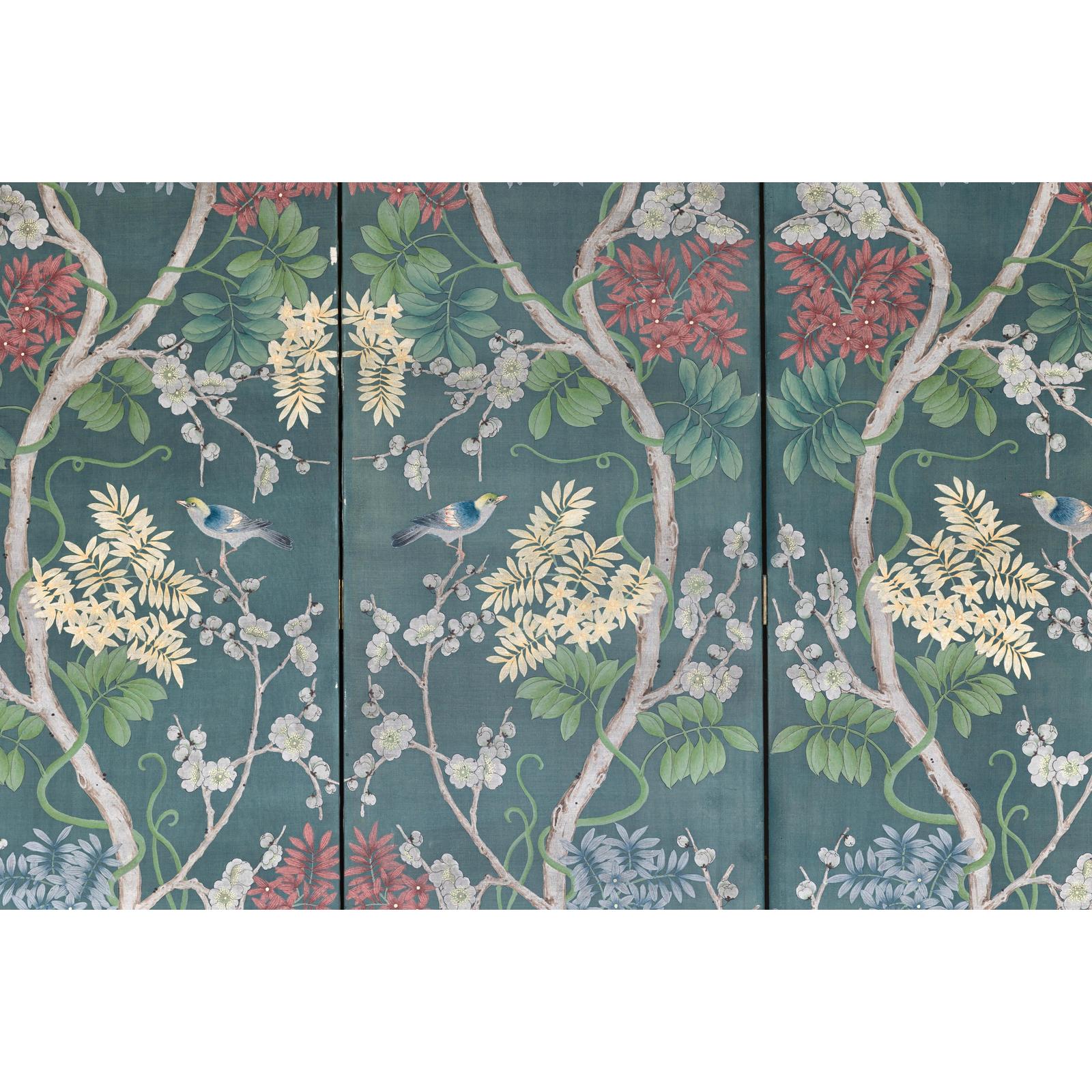 Botanical Hand-Painted Room Divider with Vibrant Flowers and Vines, Vintage-9. Asian &amp; Chinese Furniture, Art, Antiques, Vintage Home Décor for sale at FEA Home