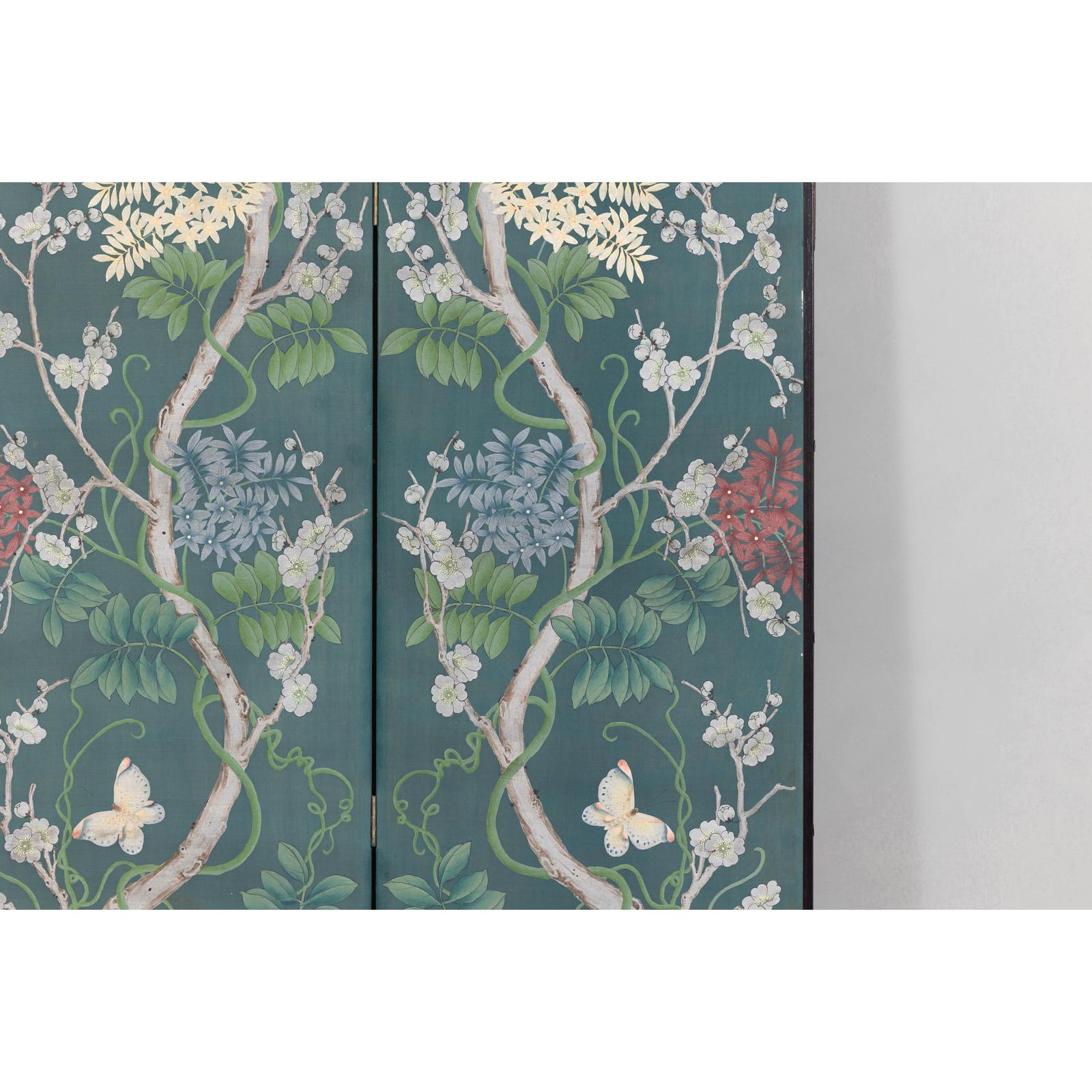 Botanical Hand-Painted Room Divider with Vibrant Flowers and Vines, Vintage-10. Asian &amp; Chinese Furniture, Art, Antiques, Vintage Home Décor for sale at FEA Home