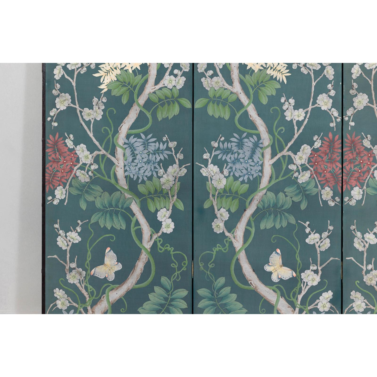 Botanical Hand-Painted Room Divider with Vibrant Flowers and Vines, Vintage-11. Asian &amp; Chinese Furniture, Art, Antiques, Vintage Home Décor for sale at FEA Home