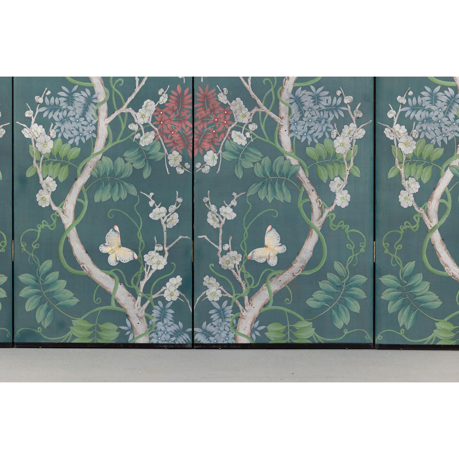 Botanical Hand-Painted Room Divider with Vibrant Flowers and Vines, Vintage-12. Asian &amp; Chinese Furniture, Art, Antiques, Vintage Home Décor for sale at FEA Home