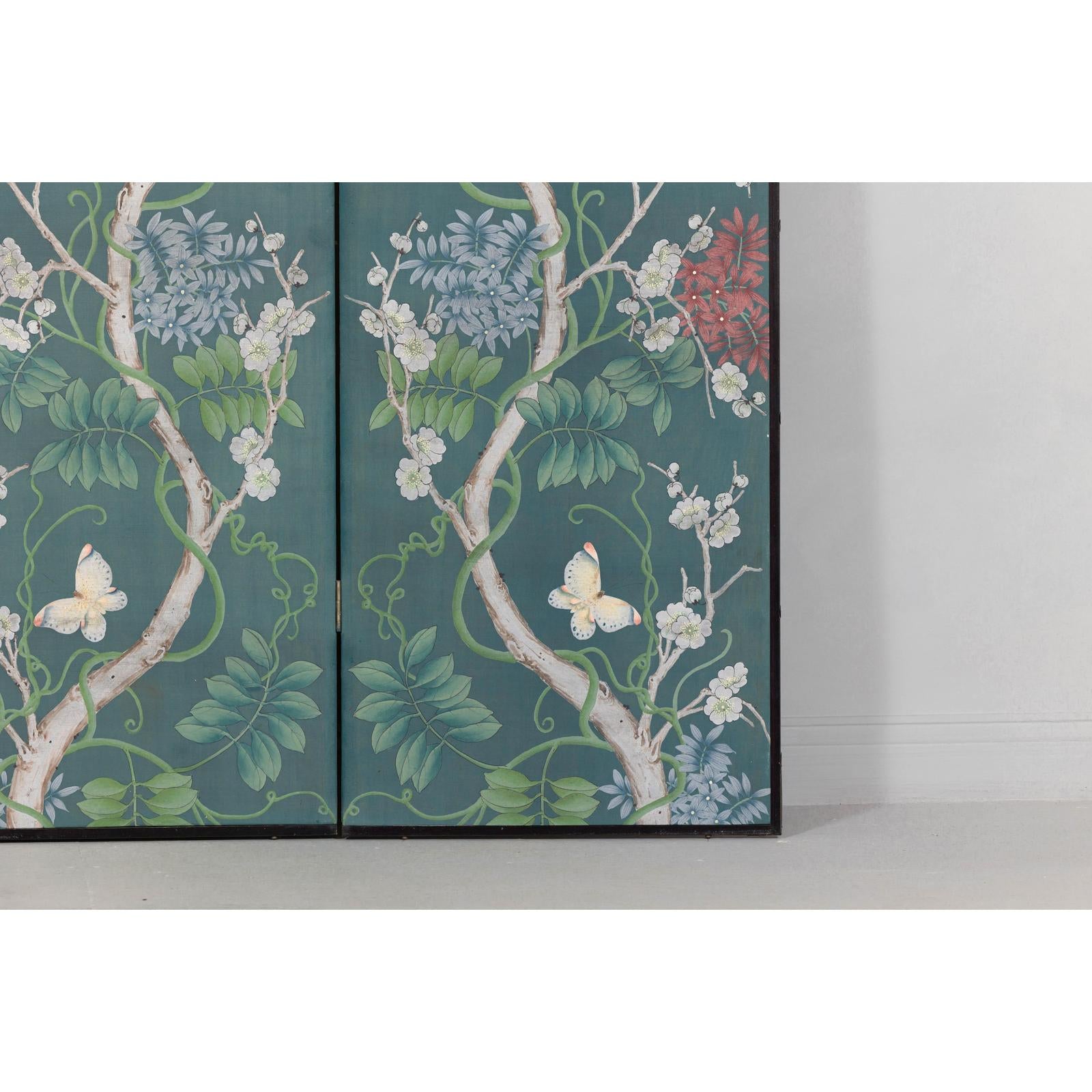 Botanical Hand-Painted Room Divider with Vibrant Flowers and Vines, Vintage-13. Asian &amp; Chinese Furniture, Art, Antiques, Vintage Home Décor for sale at FEA Home