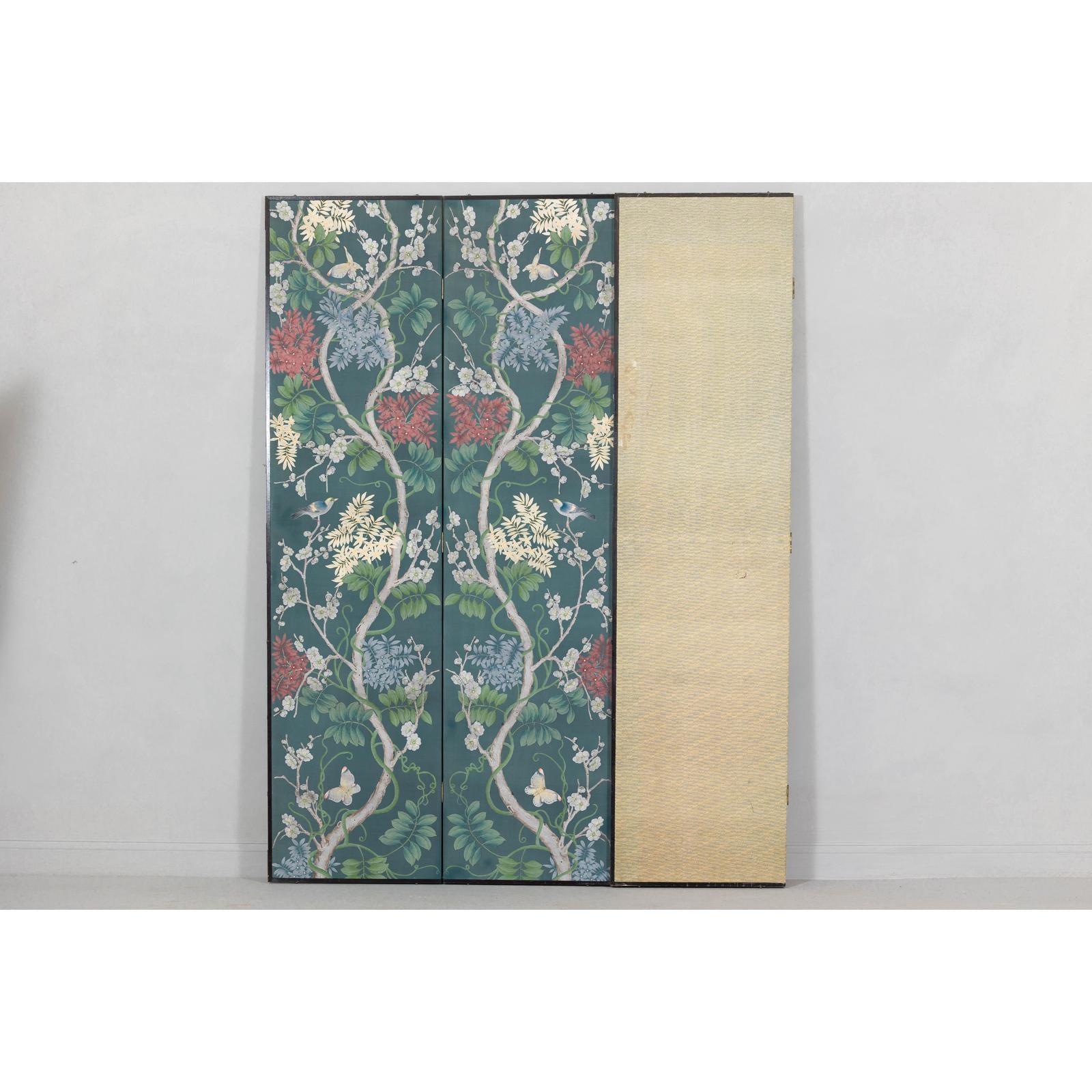 Botanical Hand-Painted Room Divider with Vibrant Flowers and Vines, Vintage-14. Asian &amp; Chinese Furniture, Art, Antiques, Vintage Home Décor for sale at FEA Home