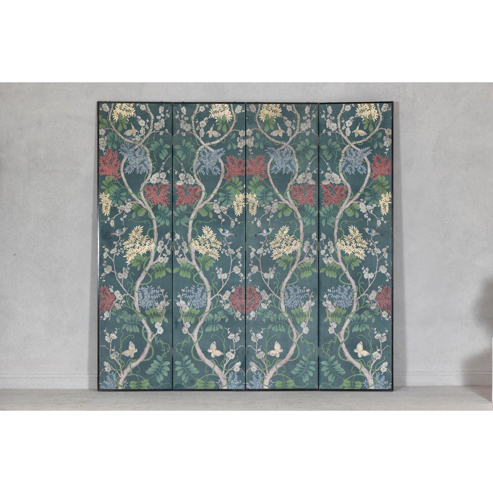 Botanical Hand-Painted Room Divider with Vibrant Flowers and Vines, Vintage-4. Asian &amp; Chinese Furniture, Art, Antiques, Vintage Home Décor for sale at FEA Home