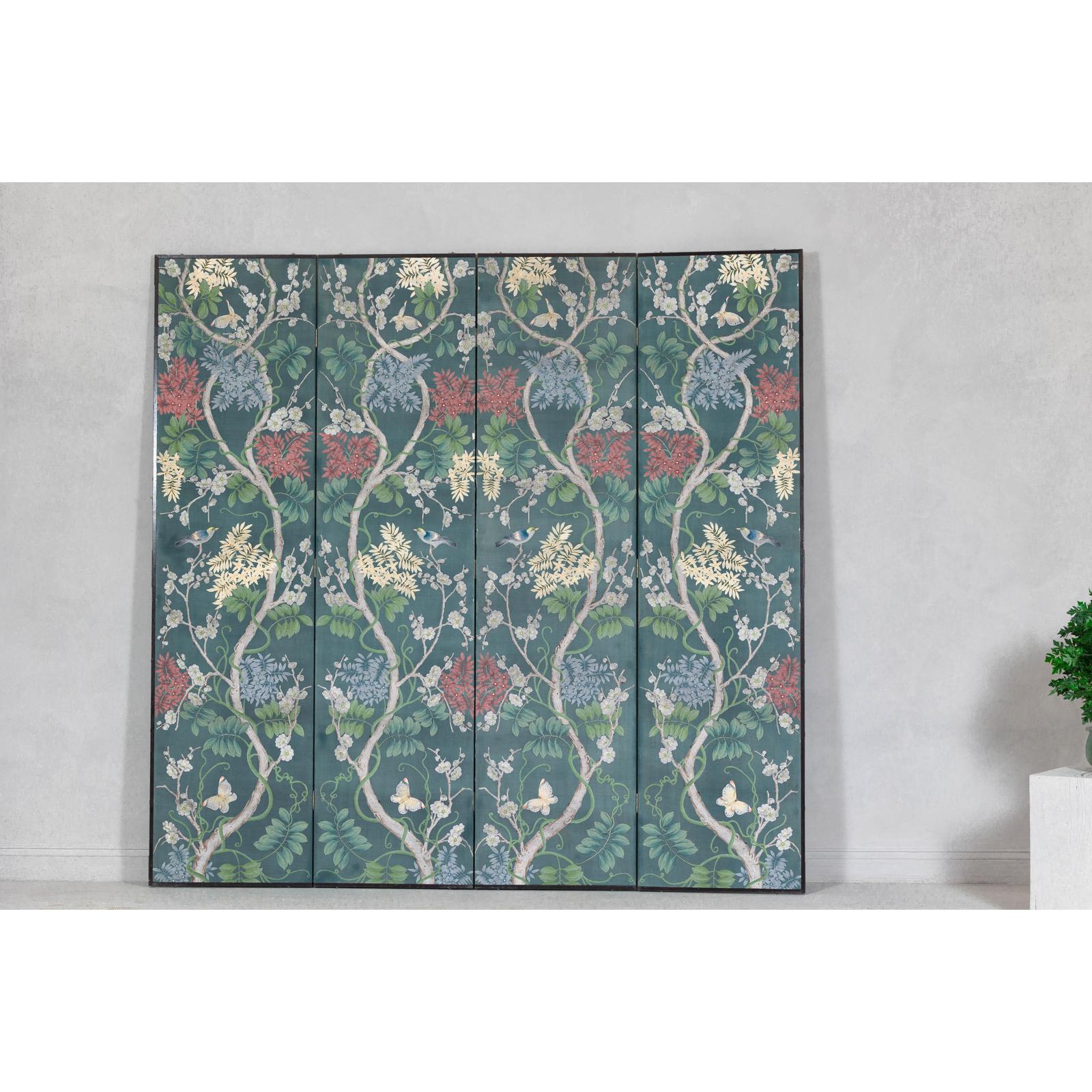 Botanical Hand-Painted Room Divider with Vibrant Flowers and Vines, Vintage-5. Asian &amp; Chinese Furniture, Art, Antiques, Vintage Home Décor for sale at FEA Home
