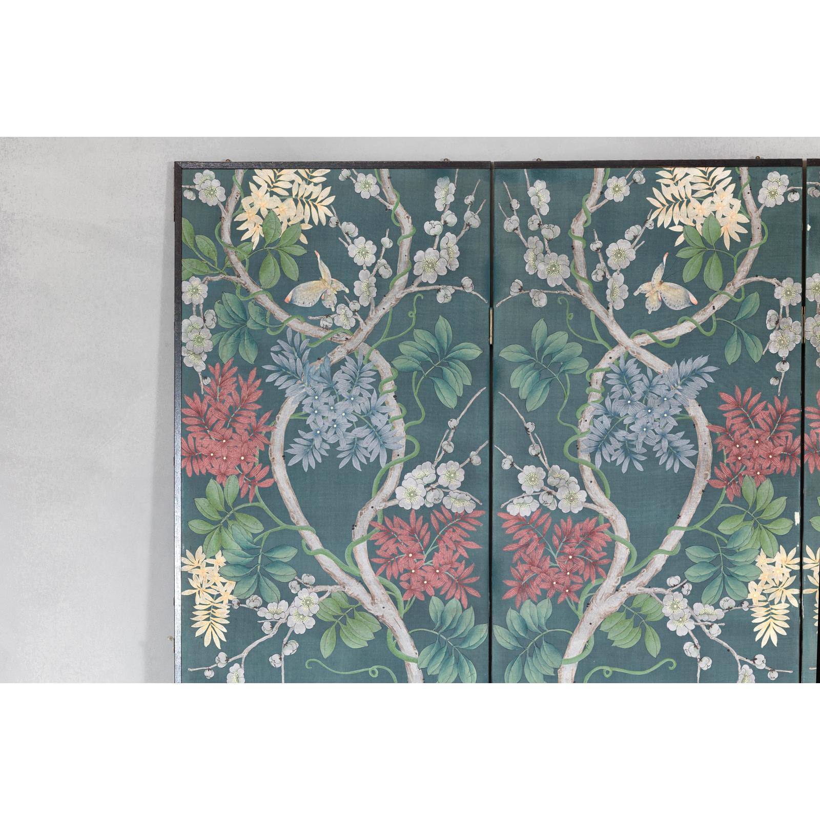 Botanical Hand-Painted Room Divider with Vibrant Flowers and Vines, Vintage-6. Asian &amp; Chinese Furniture, Art, Antiques, Vintage Home Décor for sale at FEA Home