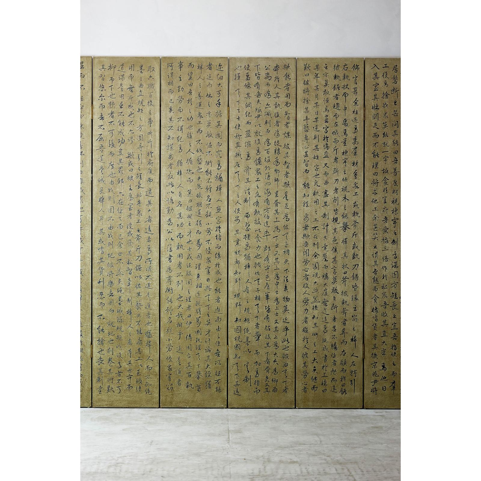 Vintage Six-Panel Calligraphy Screen Divider with Hand-Painted Inscriptions