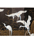 Vintage Coromandel Screen with White Cranes, Gold Accents, and Black Lacquer
