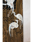 Vintage Coromandel Screen with White Cranes, Gold Accents, and Black Lacquer