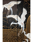 Vintage Coromandel Screen with White Cranes, Gold Accents, and Black Lacquer